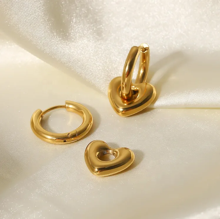 

Removable Hollow Heart Ring Pendant Earrings Stainless Steel 14K Gold Pvd Plated Heart Hoop Earrings Trendy