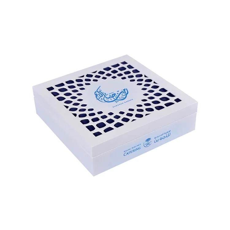 
Saudi Arabic White High Glossy MDF Wood Ramanda Chocolate Date Gift Box 