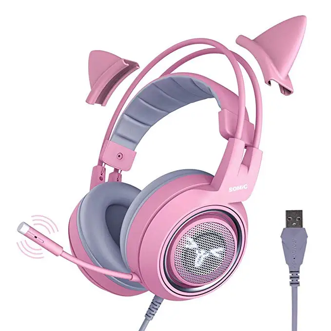 

Somic G951 Pink Fashionable And Cute Cat Ears Customized For Girl Players Cat Ear Headphone Colorful Earphone Earphone Headset