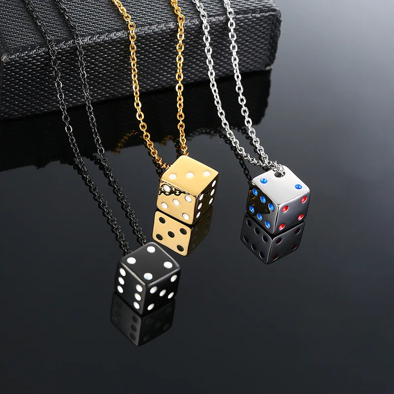

Punk Hip Hops Gold Plating Stainless Steel Dice Pendant Necklace Colorful Dice Pendant Necklace, Picture color