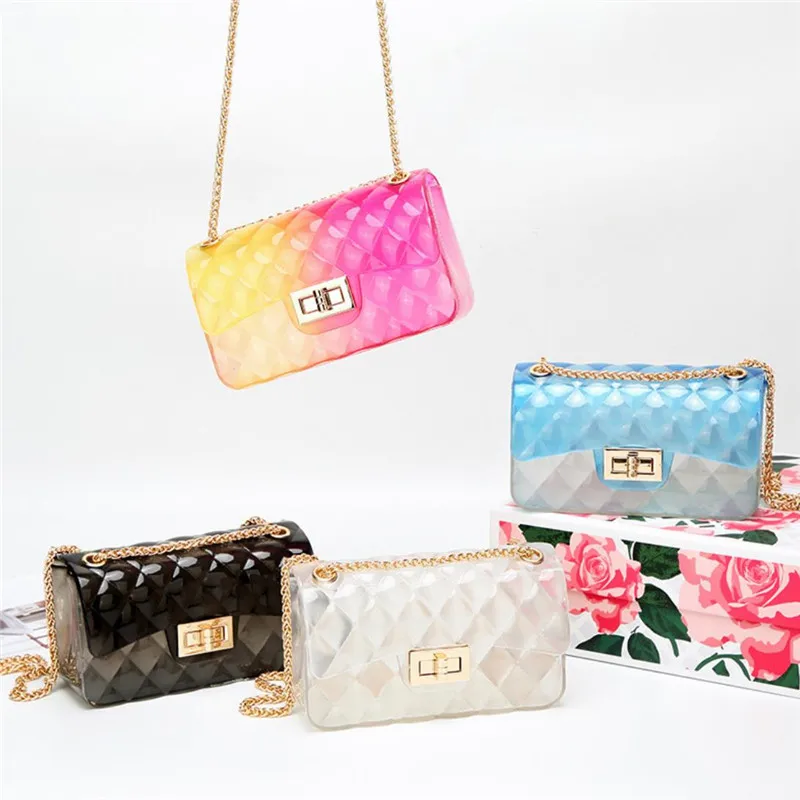 

2021 Fashion luxury rainbow purse chain lady colorful bags candy jelly hand bags handbags clear women purses handbag jelly bag, 24as shown