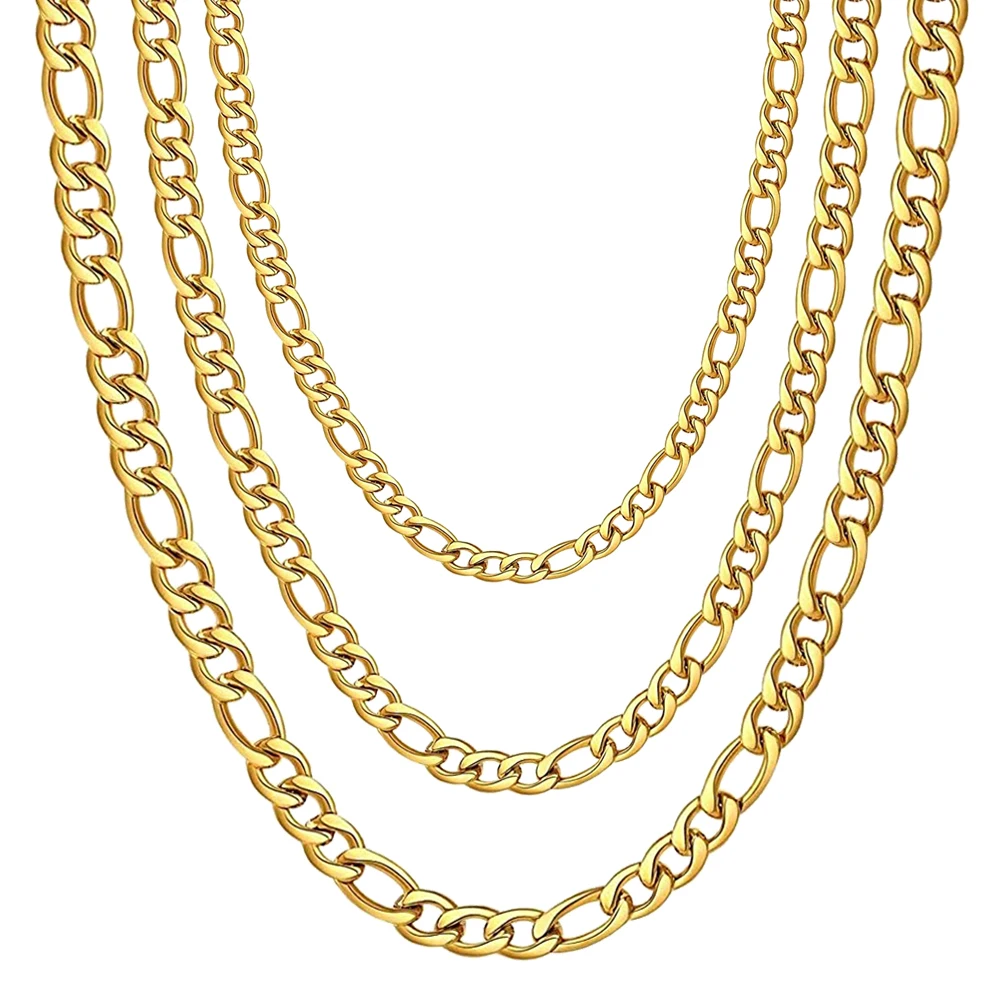 

Classic Gold Figaro Link Chain Necklace for Men Women 18K Gold Plated Stainless Steel Chain Necklace Fashion Jewelry, Gold,silver