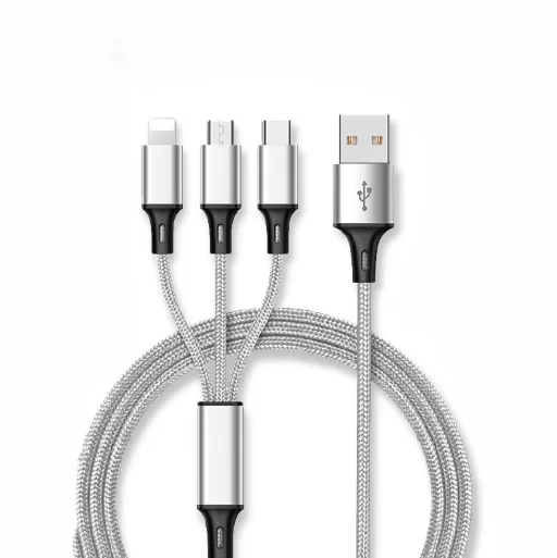 

Cheap USB Cable Nylon Fast Charging 3 in 1 usb Cable for micro usb V8, Black/white/red