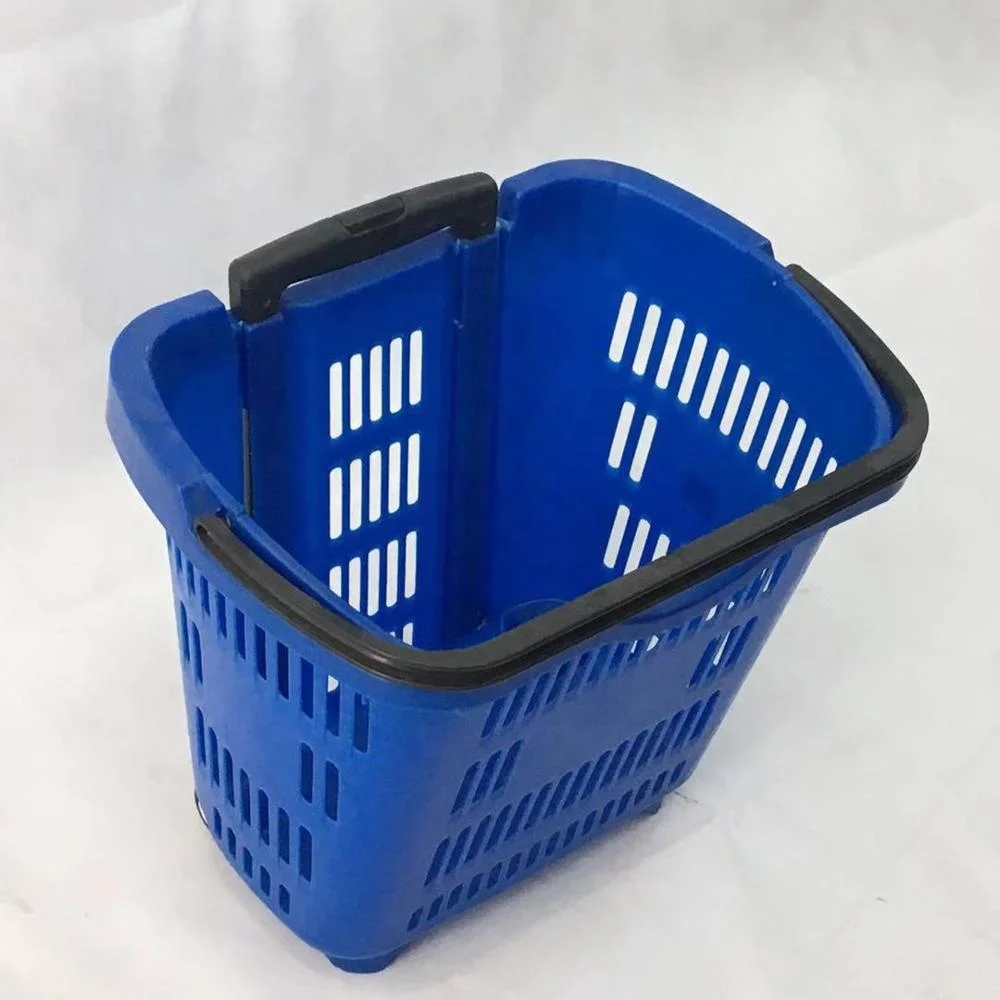 
Eco-friendly rolling plastic shopping basket with two wheels 