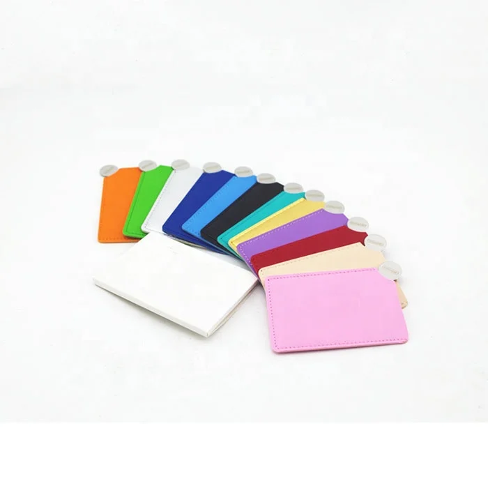 

Personalized Stainless Steel Pocket Mirrors Unbreakable Card Portable Makeup Leather Cover Mirror, Red, blue, gold, black, green, white, pink, yellow