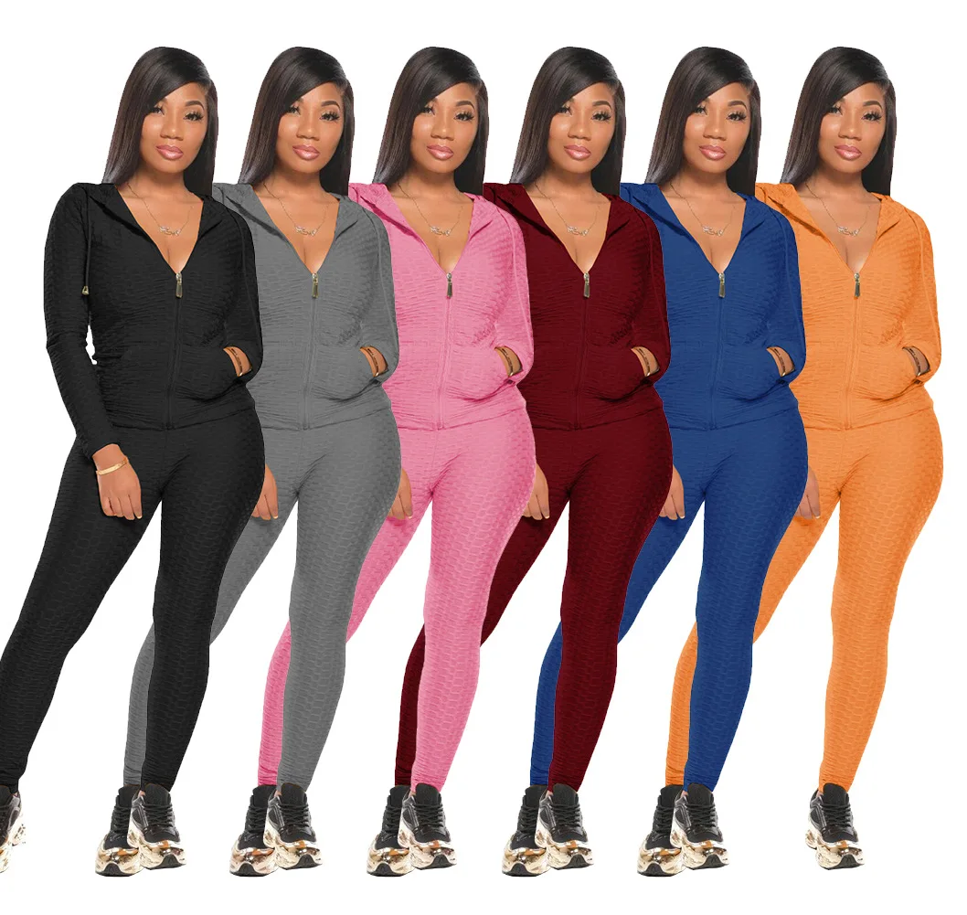 

Wholesale in Europe and the us women's hooded fleece multi-color long sleeve tracksuit, Picture color