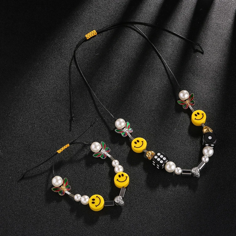 

Asap Rocky Same style Hip hop personality dice Butterfly Skull smiley pearl necklace wholesale
