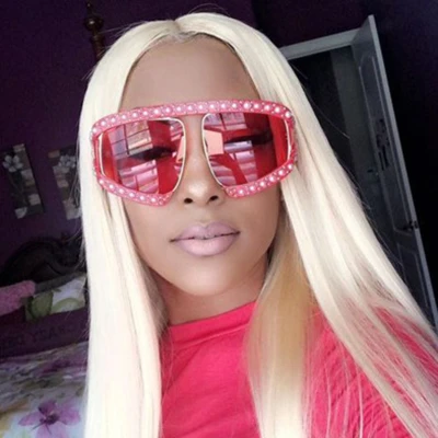 

High Quality Female Pc Big Oversize Pearl Design Frames UV400 Sunglasses, Picture shown