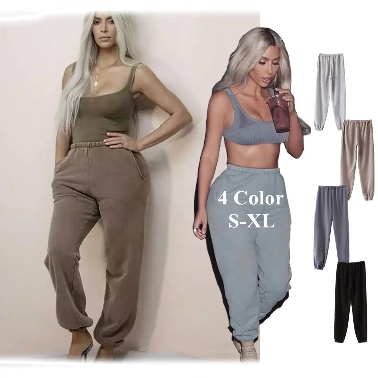 

Hot Selling Elastic Waist Cotton Terry Good Material Cargo Loungwear Jogger S-XL 4 Color Women Pants