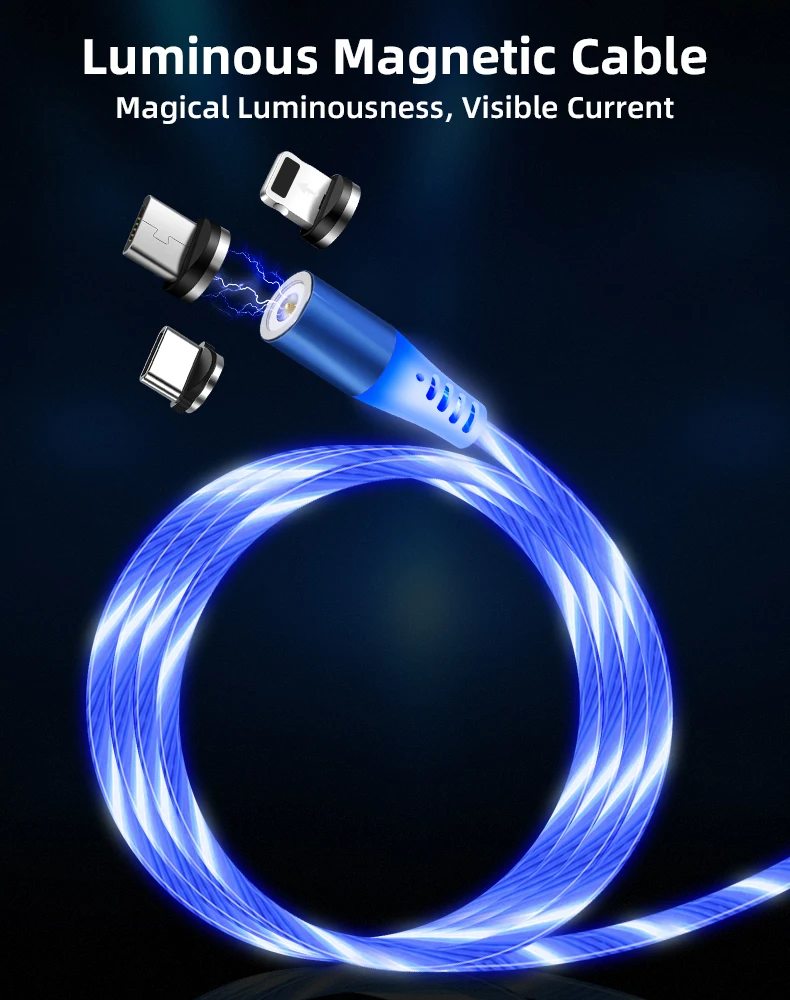 SOCW 3 in 1 magnetic charge cable Universal mobile phone surround flowing led light usb cable - ANKUX.COM
