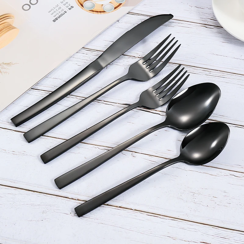 

High Quality Luxury Spoons Forks Knives Stainless Steel Cutlery Set Heavy Weight Black Silverware Set, Iridescent/silver/gold/rose gold/purple/blue