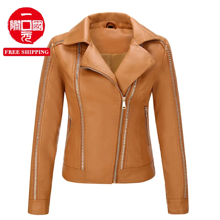 

Spring and Autumn Women's Jacket PU Leather Women's European and American Popular Features Rivets