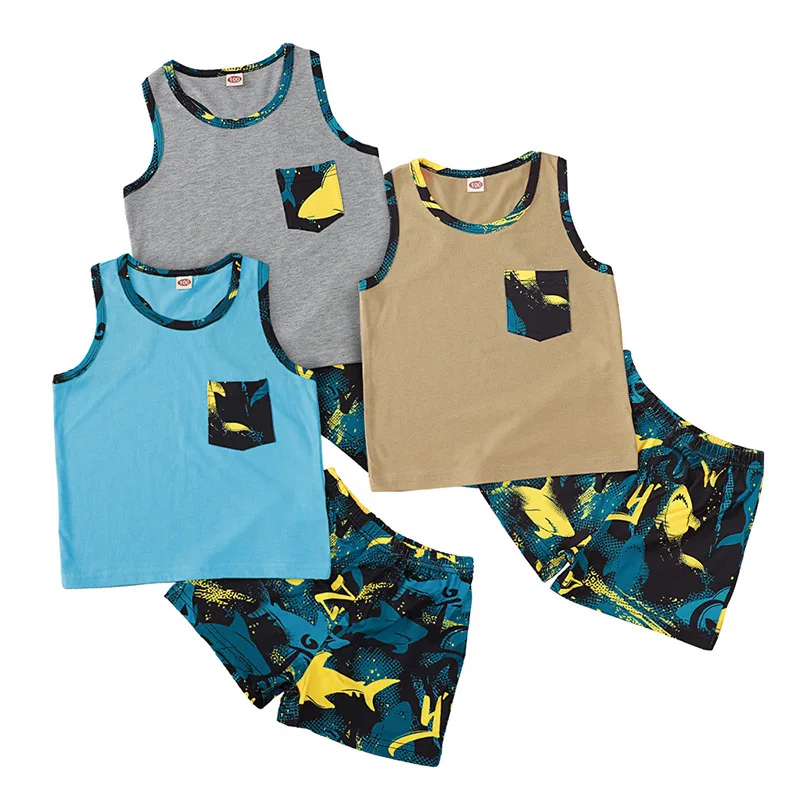 

2022 kids summer clothing set toddler boy tank top short set kids tracksuit clothing toddler boy tank top set