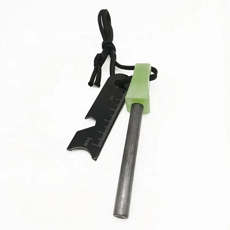 

Multi Tool Fire Starter Firelighter Drilled Ferrocerium Rod Flint Fire Starter, Firestarter green handles