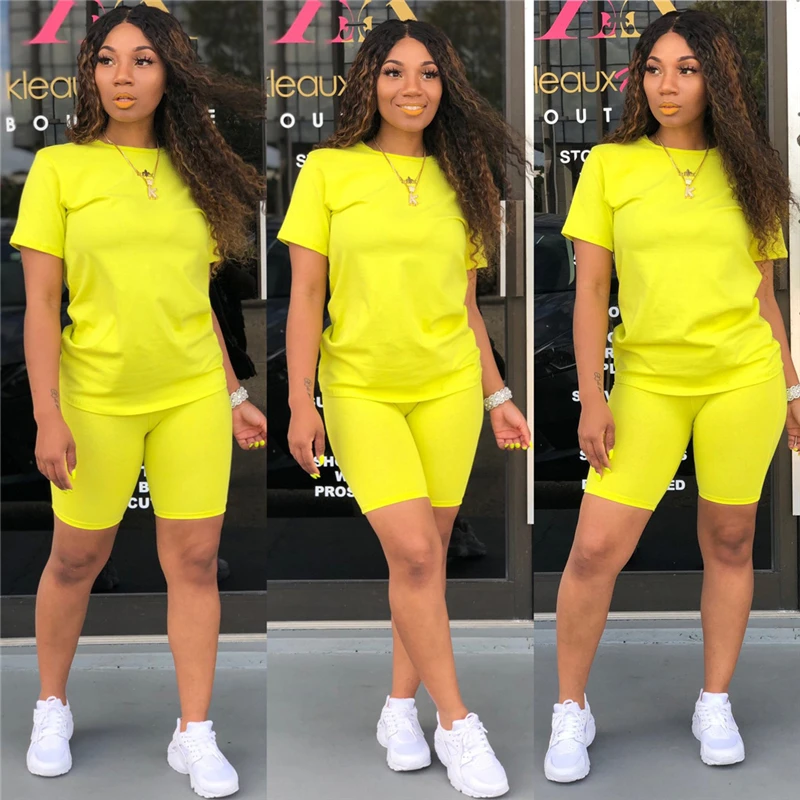 

Women 2 Piece Set Women Outfits Suits Solid Color Sports And Casual T Shirt Pants Suit Tracksuits Yoga Shorts Set