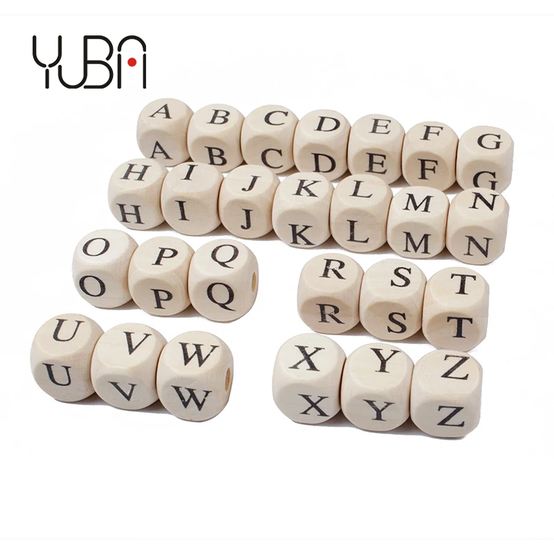 

100Pcs/Bag 10/12/14mm Square Wooden Alphabet Letter Number DIY Beads Baby Smooth Teether For Jewelry Making Accessories