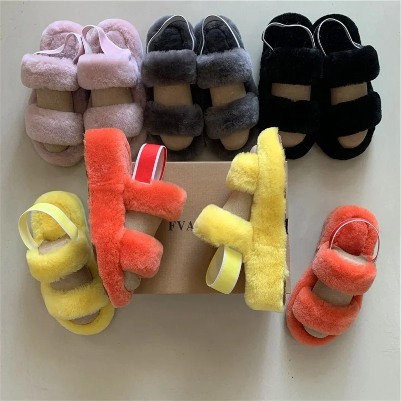 

Women Furry Slippers Ladies Cute wool Plush Sandals Women's Fur Slippers Winter Warm Slippers for Women Hot sale, Black/pink.orange etc.