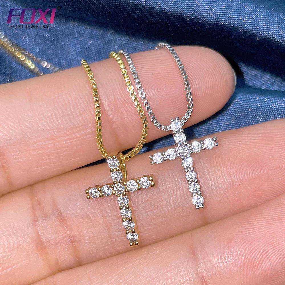 

hot sale foxi jewelry kids women gold plated silver cz cross pendant necklace