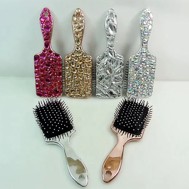 

Luxury Electroplate Rhinestone Detangling Hair Brush hair tools Shiny Portable Handle Massage sparkle Paddle Brush, As pictures