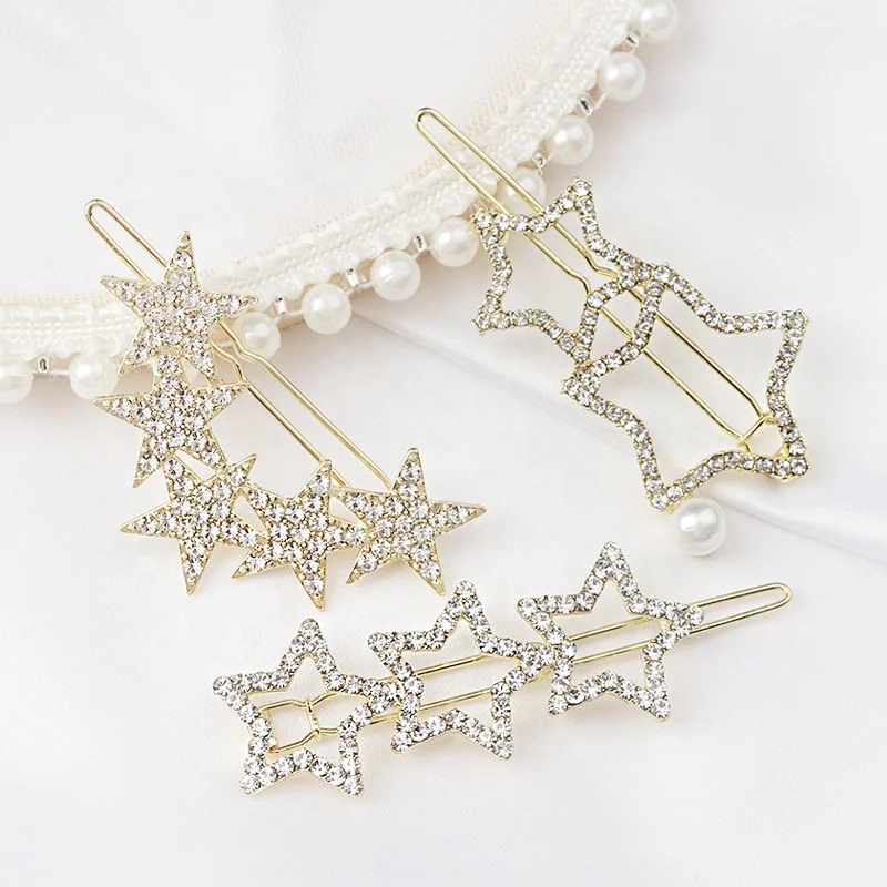 

2023 MIO Rhinestone Hair Clip With metal chain hair claw Pearl Alloy Hairpins Luxury Star Hair Accessories Sets Girls Jewelry