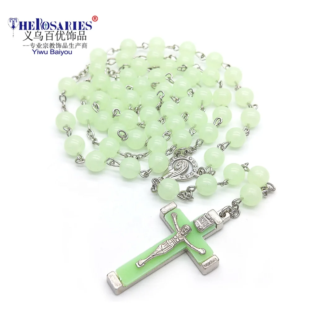 

Luminous in The Dark Rosaries Necklace Cross Religious Plastic Beads