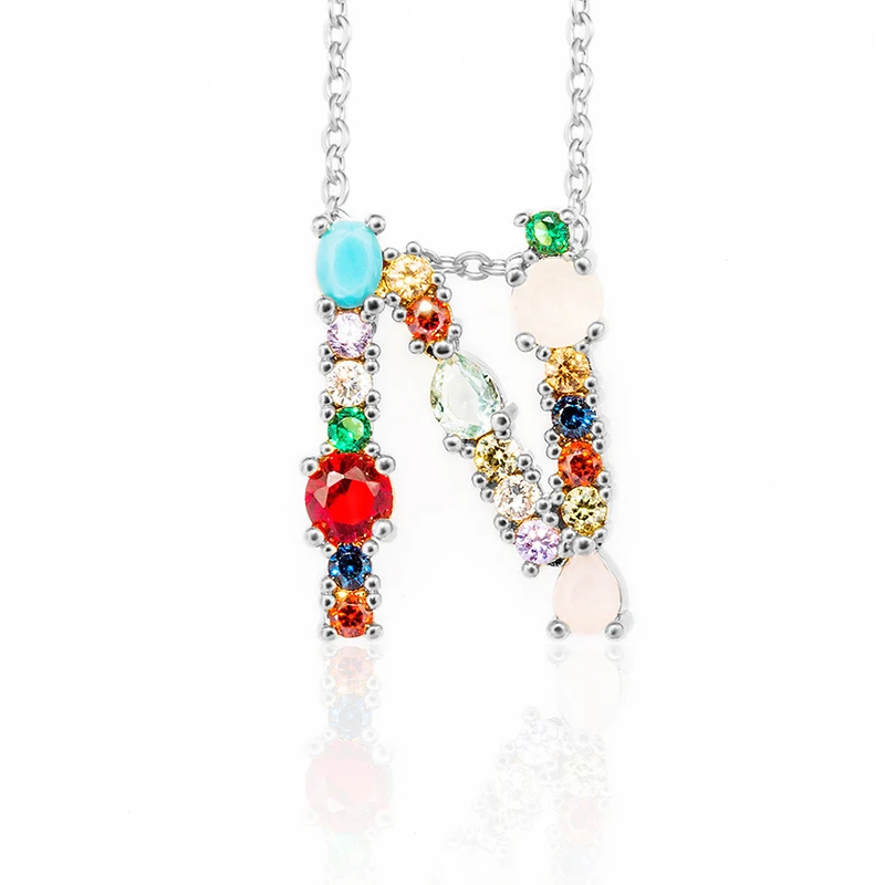 

26 Alphabet Multicolor Charm Necklace Pave Zircon Initial Letter Pendant Necklaces For Women (KNK5137), Same as the picture