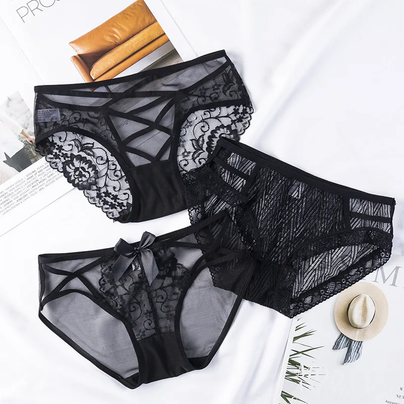 

Sell sexy hollow out lace low waist thin mesh seamless briefs women's panties
