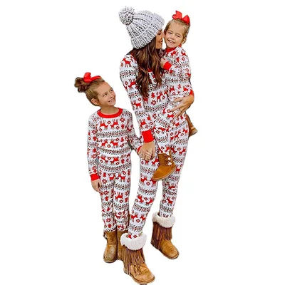 

Mommy and Me Matching Home Wear Long Sleeve T-shirt and Pants Family Parent-Child Outfit Pajamas, White, black, or customized color