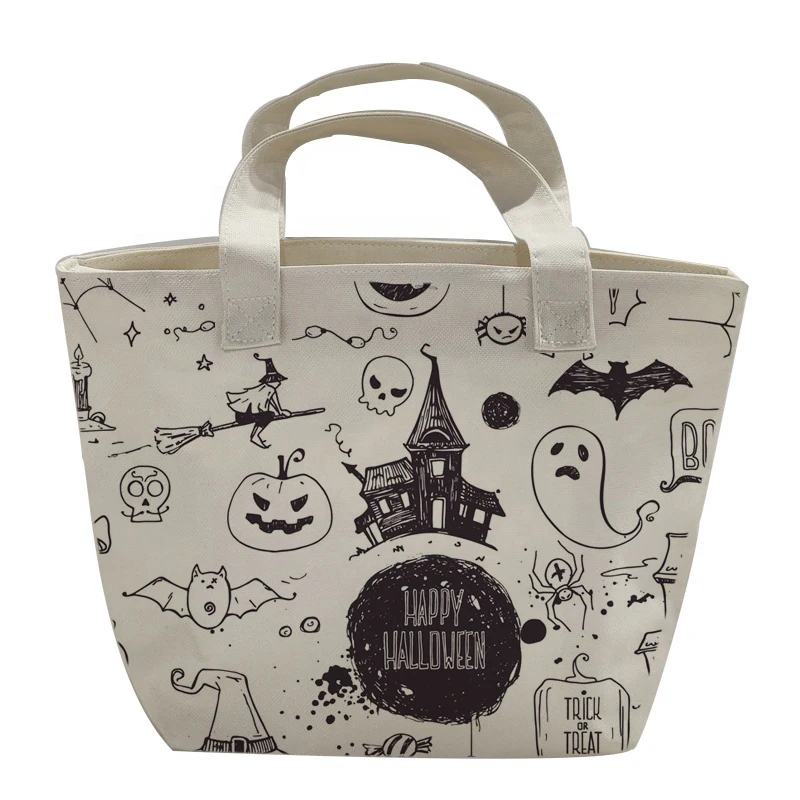 

Eco-friendly Factory wholesale cotton canvas tote shopping bag for halloween decoration, Beige