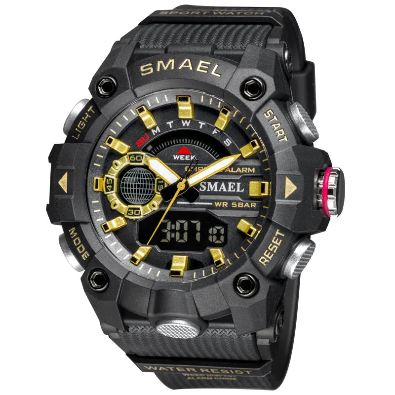 

SMAEL new men watch water resistant quartz wrist watch digital sport watch 8040, Black gold,black white,army green,black blue,khaki,orange,black