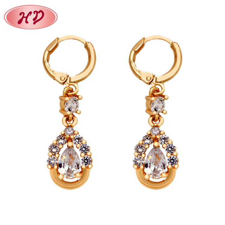 

New Model Micro Pave Cz Fashion Women 18K Ear Ring Gold Dangle Drop Stud Earring