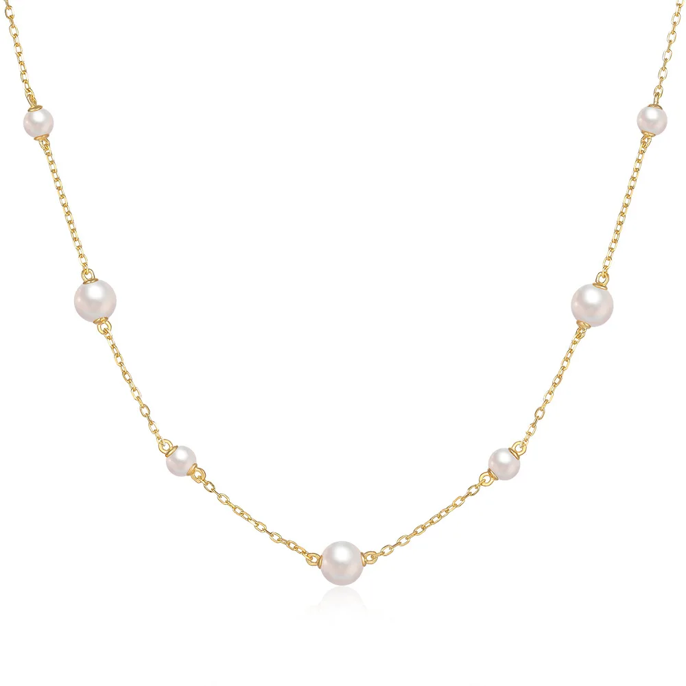 

European and American 925 sterling silver multiple big and small pearls gold plated necklaces for women