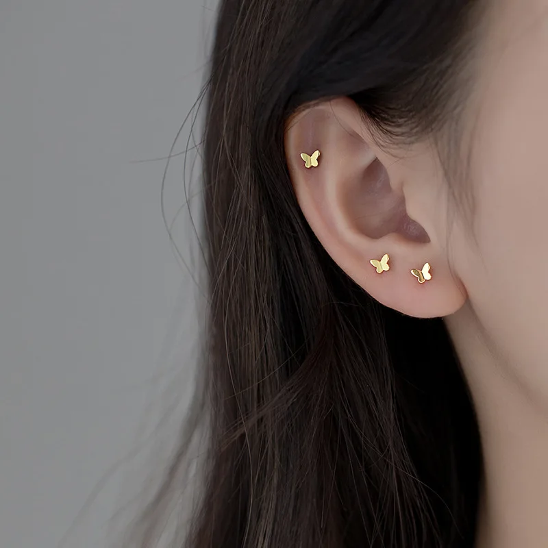 

Fashion 925 Sterling Silver small cute butterfly earrings simple Shiny Glossy Butterfly Stud Earrings for women