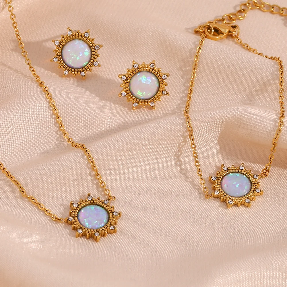 

Trending Jewelry For 2023 Sunflower Shape Opal Necklace For Women18k Gold Plated Stainless Steel Jewelry Set