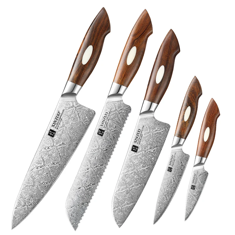 

XINZUO New Arrivals 5Pcs Japanese 110 layers Damascus steel Desert Ironwood Handle Kitchen Chef Knife Sets