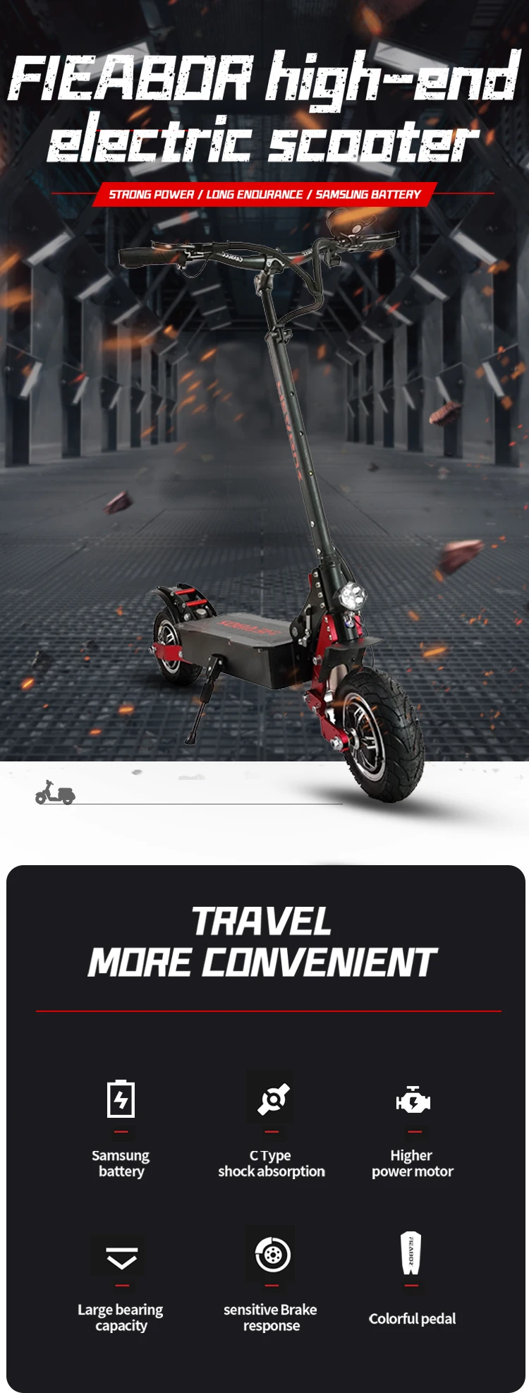 China Factory 52v 2400w High-power Long-life Electric Scooter 10.5-inch