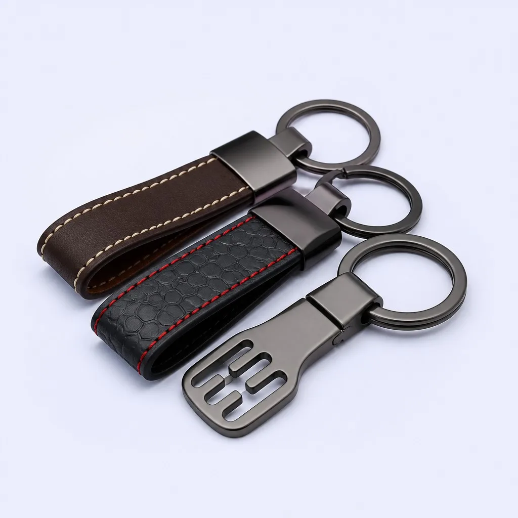 Three keychains arranged diagonally