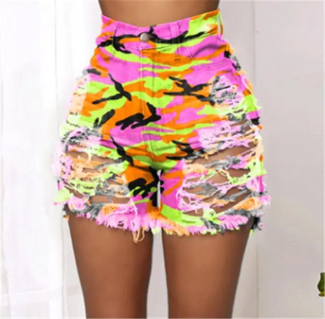 

Women Custom Shorts Denim High Waist Sexy Print Wholesale Pants, Picture showed