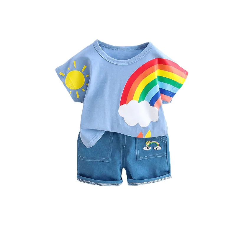 

Summer net red boys and girls baby casual rainbow short sleeve two-piece suit