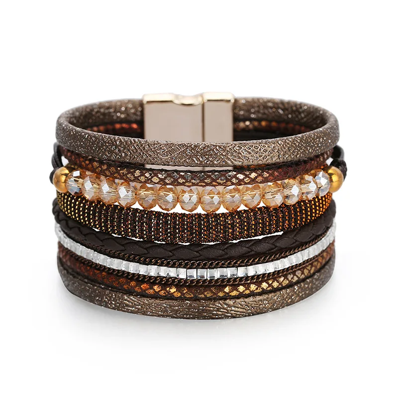 

2022 New Arrival Seed Beads Multilayer Bracelet Women Boho Ethnic Braiding Leather Wrap Bracelet for Gifts