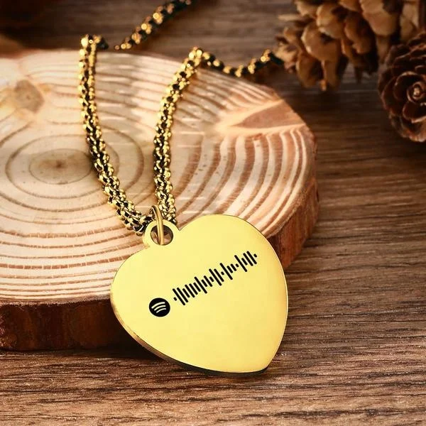 

14K Gold Plated Customized Engraved Spotify Song Nusic Love Necklace For Couples