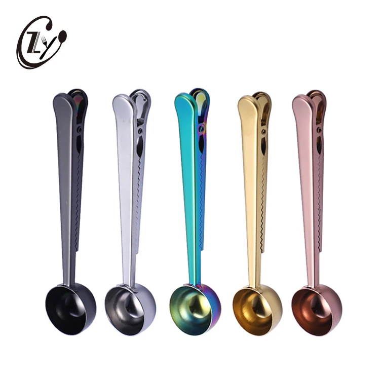 

Multifunction Scoop 15ml Stainless Steel Measuring Coffee Beans Spoon/Scoop With Bag Clip, Black/silver/gold