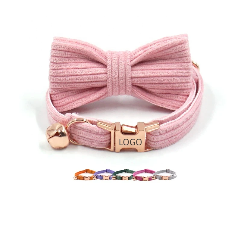 

wholesale New Fashion colorful velvet printing dog accessories luxury cat collars with bell bow set pet cat collar