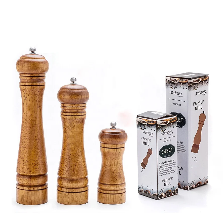 

Home Use ceramic core Wood bottle Manual Salt Pepper Mills Spice Grinder, As photo
