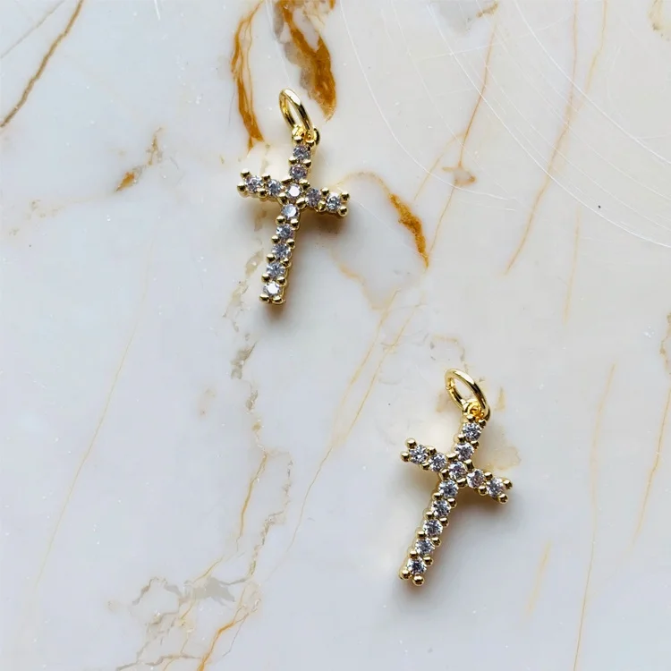 

Micro Pave CZ Cross Pendant Charms For Jewelry Making Necklace