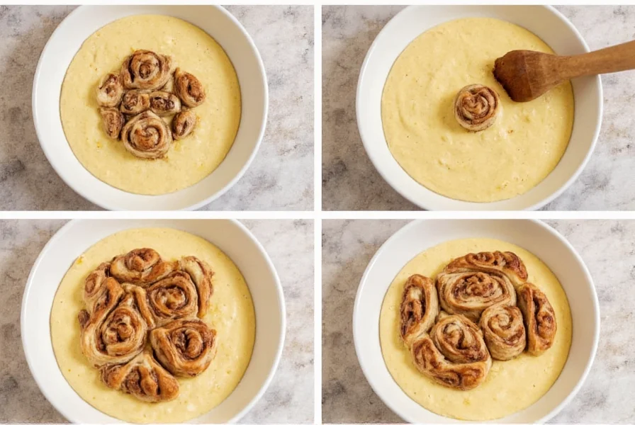 Step-by-step process of making upgraded Pillsbury cinnamon rolls with close-ups of filling mixture and cutting technique