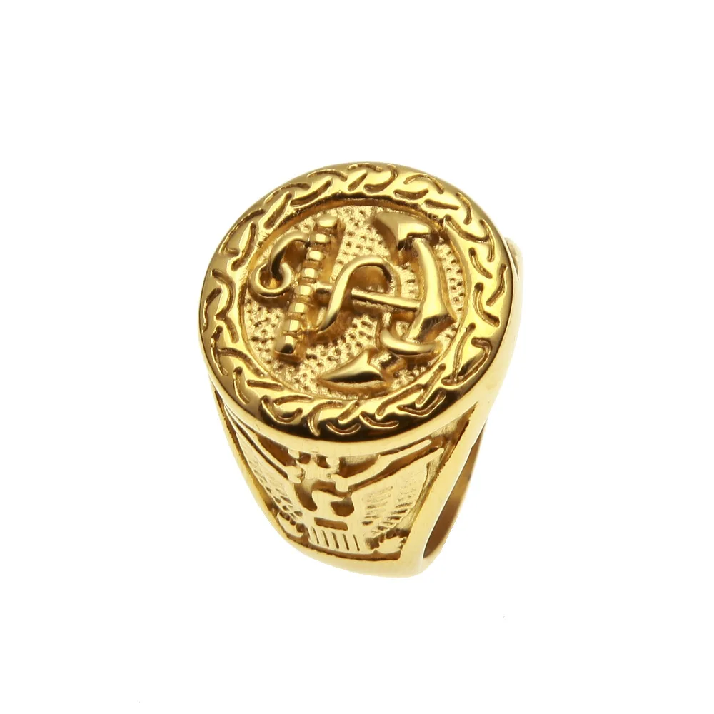 

New Fashion Cool Anchor Ring Stainless Steel Gold Ring Anchor Man Ring