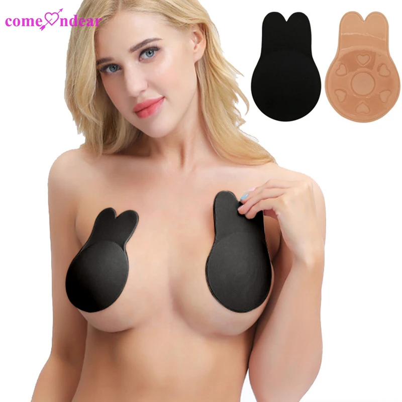 

Wholesale black nipple cover rabbit strapless push up breast lift bra women invisible silicone sticky wireless bra