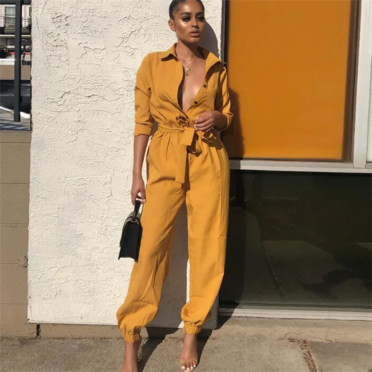 

Autumn Fashion Women Clothing Jumpsuits With Waist Belt