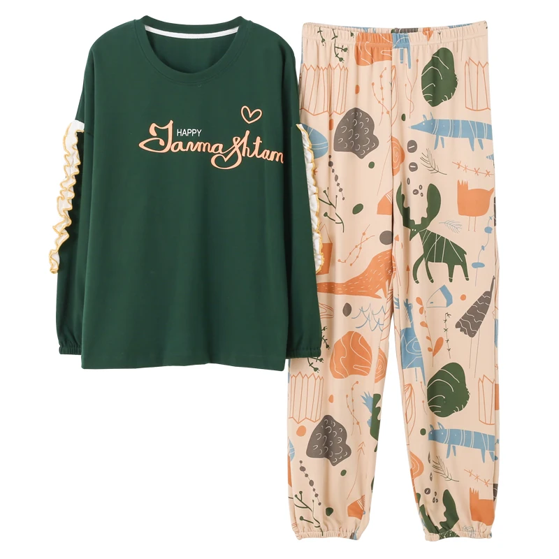 Hot new product spring and autumn women's pajamas wholesale organic cotton sleepwear sleep suit for ladies cheap two piece set